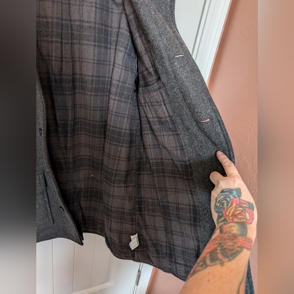 Vintage Old Navy Wool Military Utility Jacket Mens Small Grey/Blue/Plaid - Picture 5 of 8